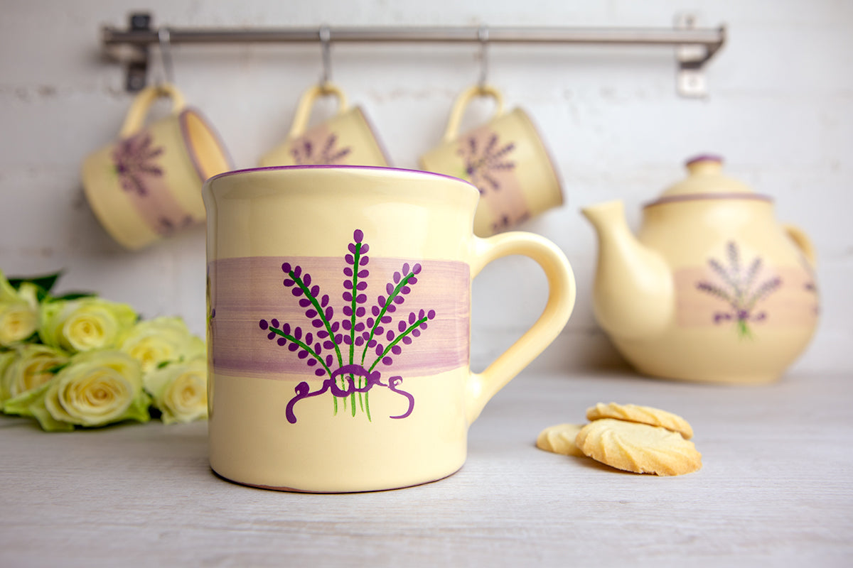 Lavender Pattern Purple And Cream Handmade Hand Painted Ceramic Extra Large 17.5oz-500ml Hot Chocolate Coffee Tea Mug