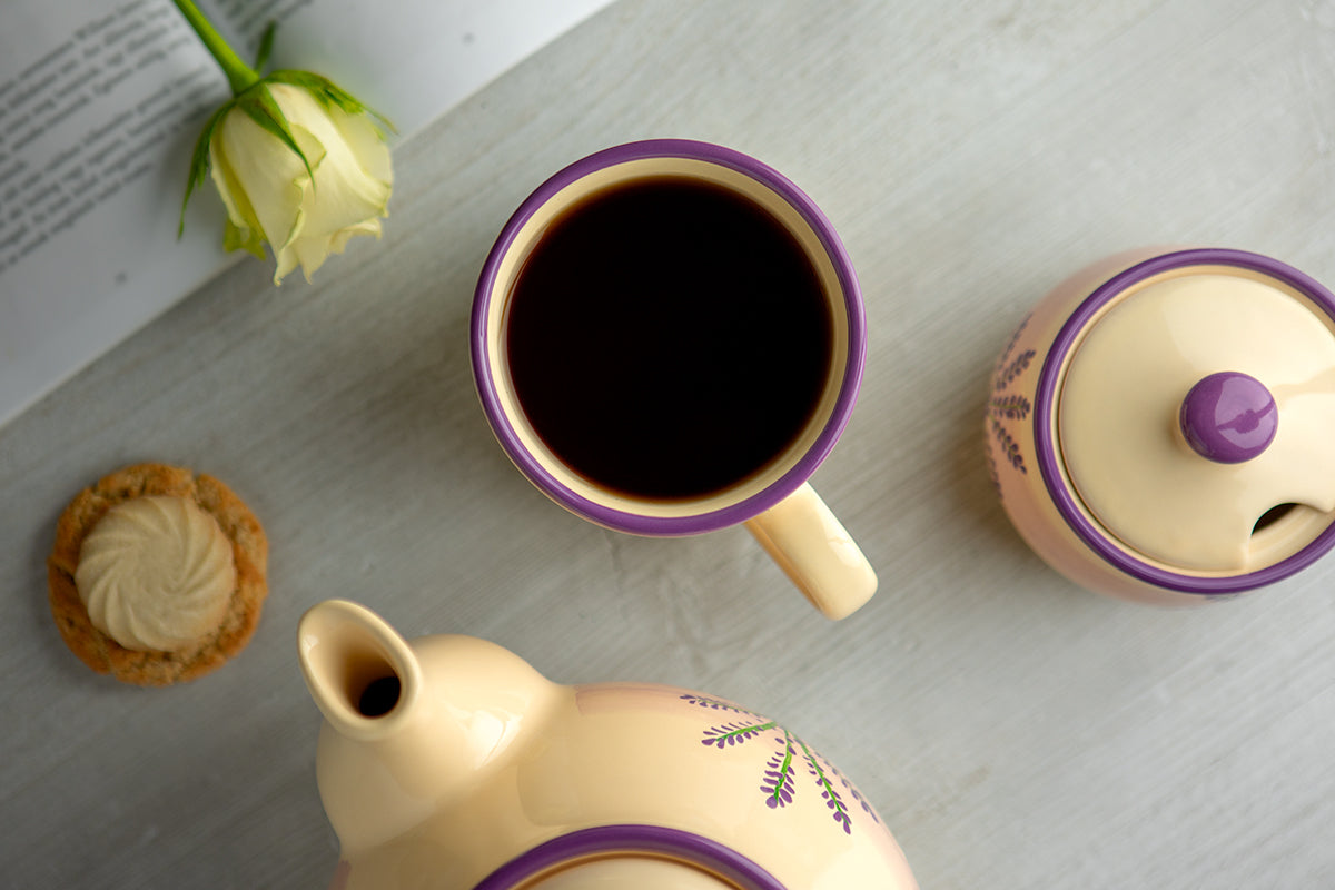 Lavender Pattern Purple And Cream Handmade Hand Painted Ceramic Extra Large 17.5oz-500ml Hot Chocolate Coffee Tea Mug