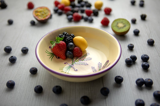 Lavender Pattern Purple And Cream Handmade Hand Painted Ceramic Salad Pasta Fruit Cereal Soup Bowl