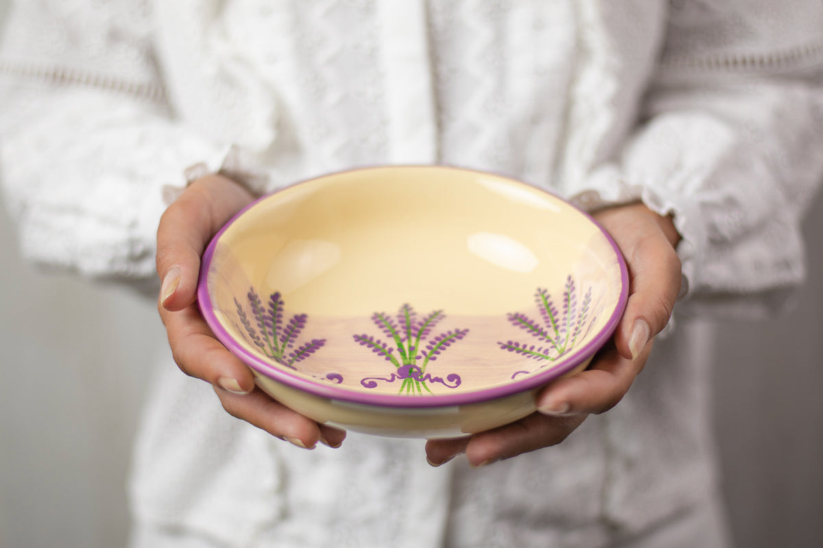 Lavender Pattern Purple And Cream Handmade Hand Painted Ceramic Salad Pasta Fruit Cereal Soup Bowl