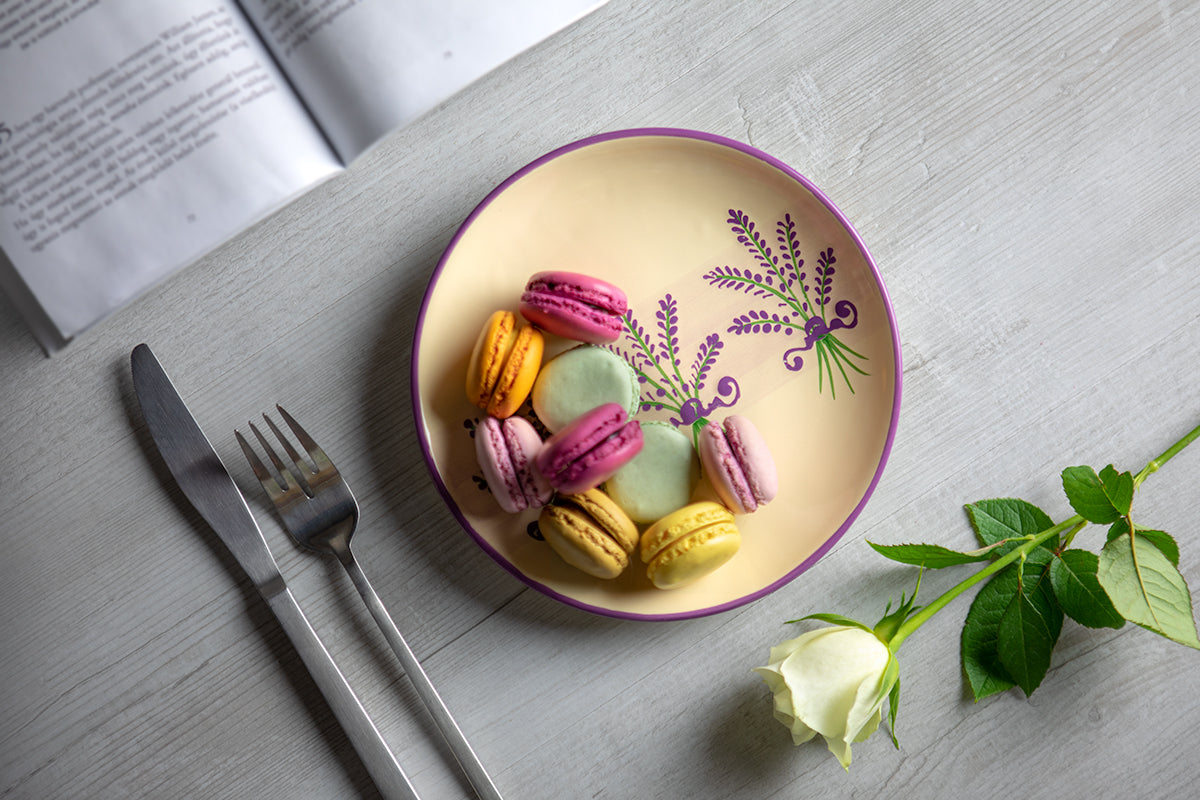 Lavender Pattern Purple And Cream Handmade Hand Painted Glazed Ceramic Side Dessert Plate