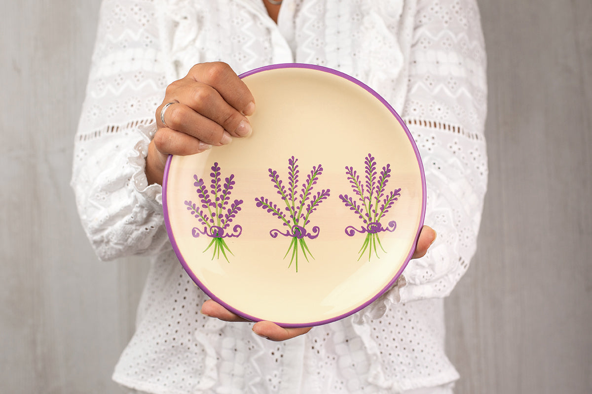 Lavender Pattern Purple And Cream Handmade Hand Painted Glazed Ceramic Side Dessert Plate