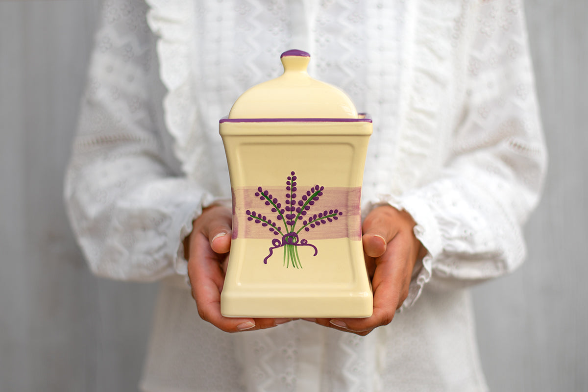 Lavender Pattern Purple And Cream Handmade Hand Painted Large Ceramic Kitchen Storage Jar