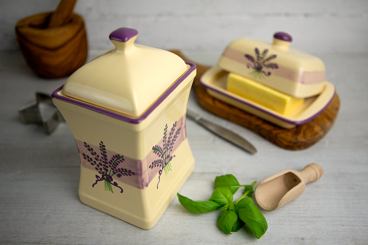 Lavender Pattern Purple And Cream Handmade Hand Painted Large Ceramic Kitchen Storage Jar