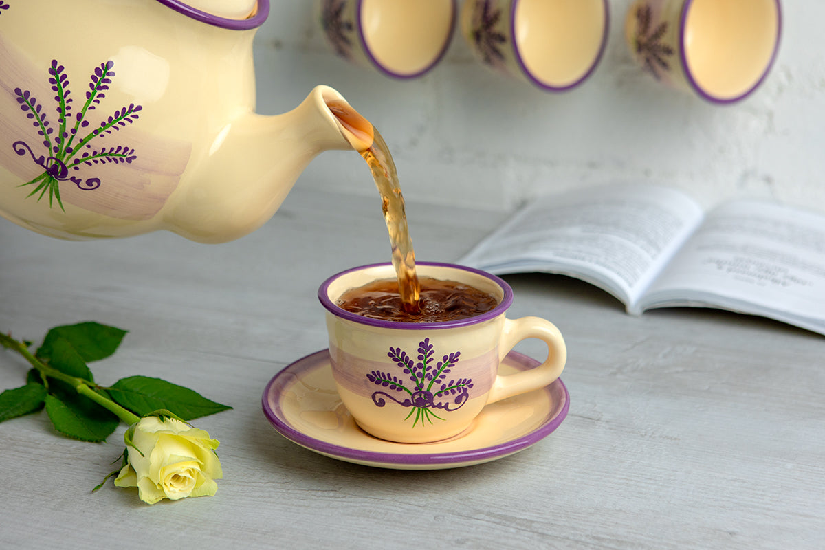 Lavender Pattern Purple And Cream Designer Handmade Hand Painted Ceramic 9oz-250ml Cappuccino Coffee Tea Cup with Saucer