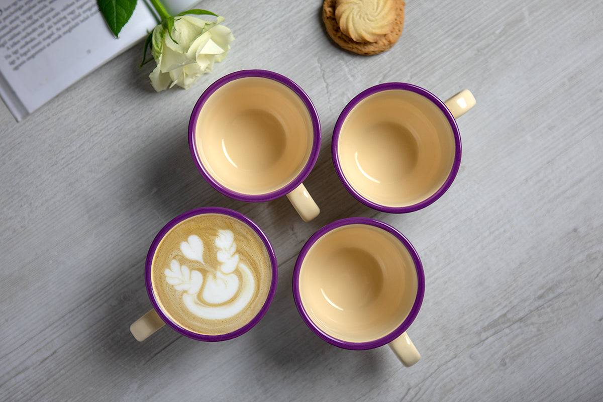 Lavender Pattern Purple And Cream Designer Handmade Hand Painted Ceramic 9oz-250ml Cappuccino Coffee Tea Cup with Saucer