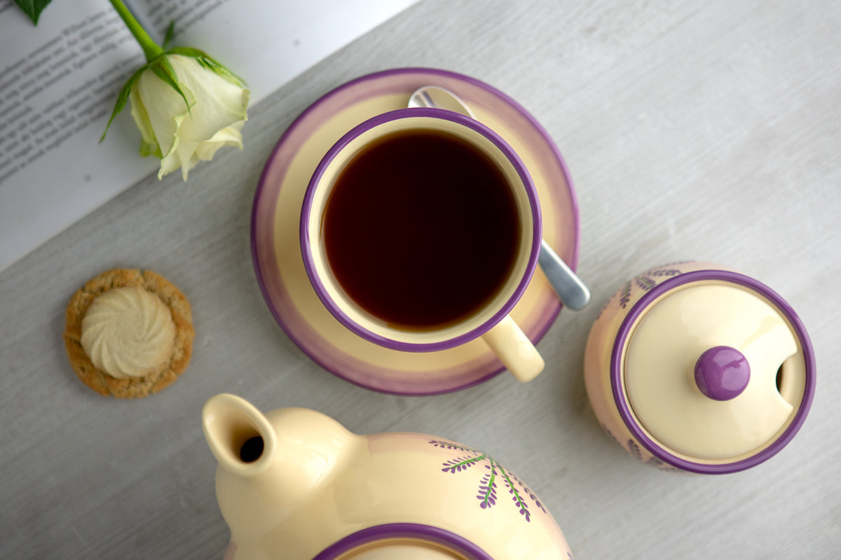 Lavender Pattern Purple And Cream Handmade Hand Painted Large Unique Ceramic 12oz-350ml Cappuccino Coffee Tea Cup with Saucer