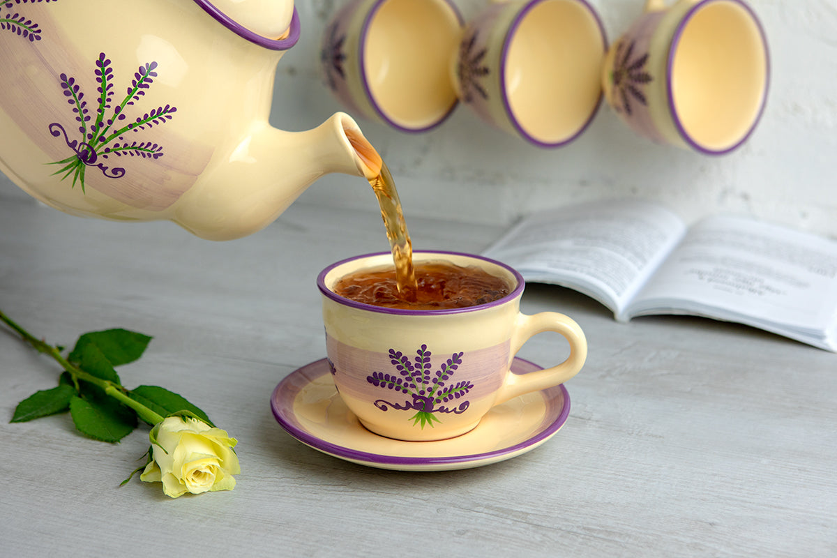 Lavender Pattern Purple And Cream Handmade Hand Painted Large Unique Ceramic 12oz-350ml Cappuccino Coffee Tea Cup with Saucer