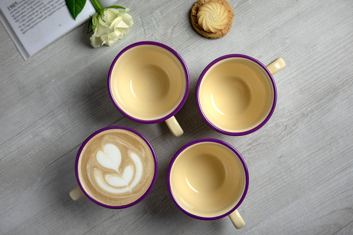 Lavender Pattern Purple And Cream Handmade Hand Painted Large Unique Ceramic 12oz-350ml Cappuccino Coffee Tea Cup with Saucer
