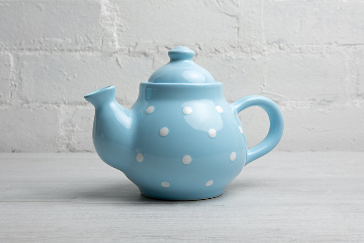 Light Sky Blue and White Polka Dot Pottery Handmade Hand Painted Ceramic 2-3 Cup Teapot 26 oz / 750ml