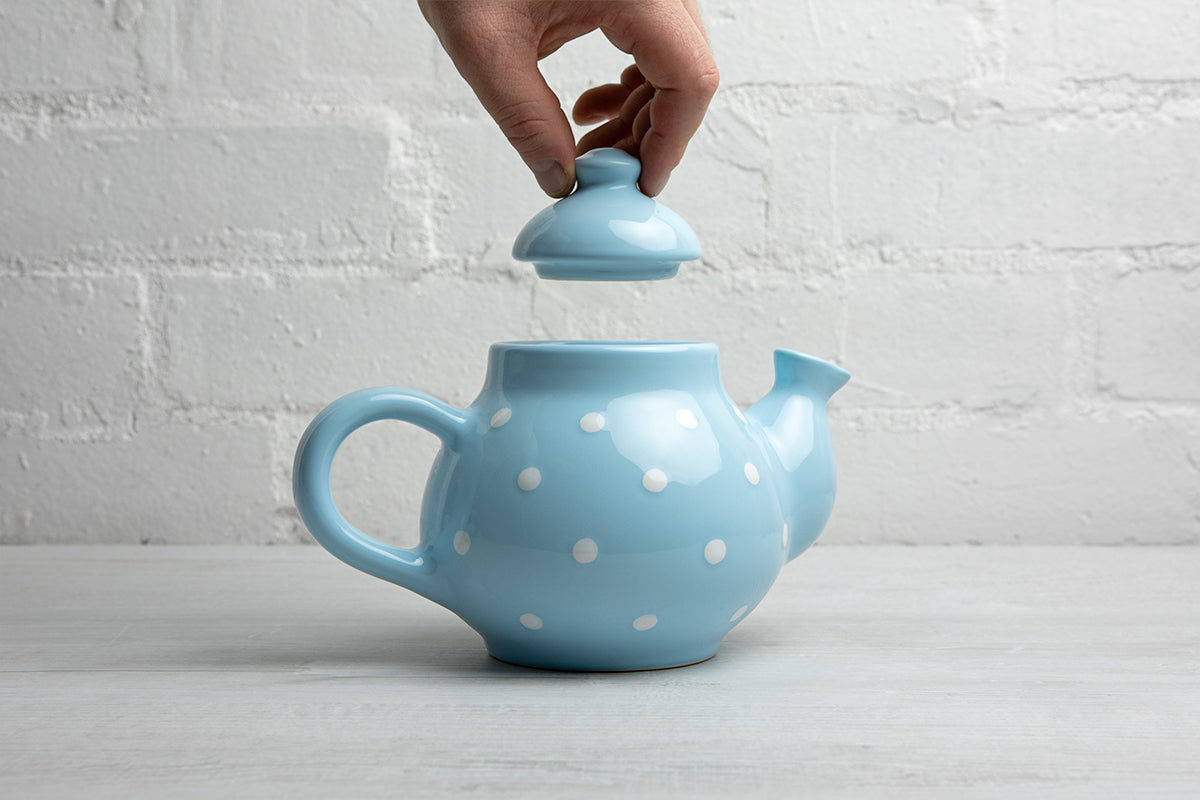 Light Sky Blue and White Polka Dot Pottery Handmade Hand Painted Ceramic 2-3 Cup Teapot 26 oz / 750ml