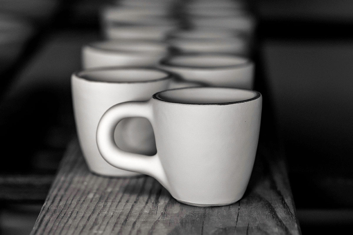 Light Sky Blue And White Polka Dot Spotty Designer Handmade Hand Painted Unique Ceramic 2oz-60ml Espresso Coffee Cup Set of 4