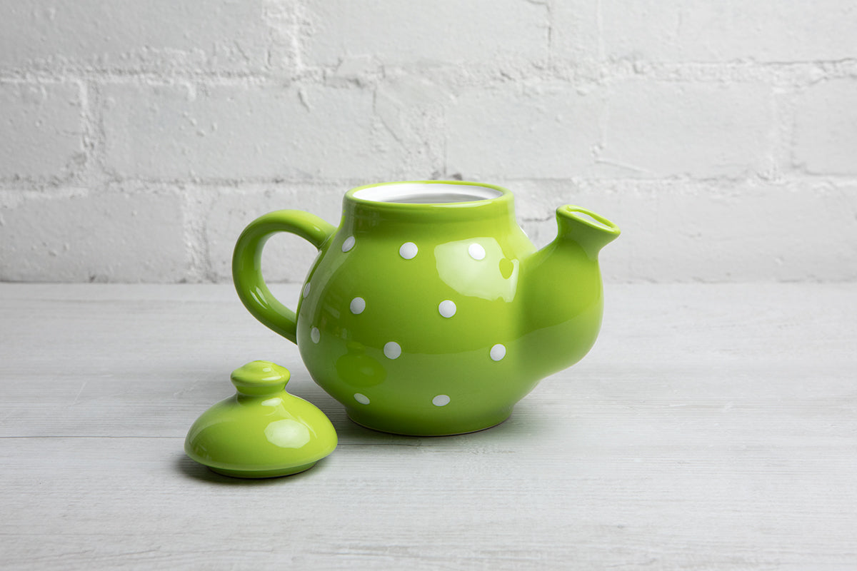 Lime Green and White Polka Dot Pottery Handmade Hand Painted Ceramic 2-3 Cup Teapot 26 oz / 750ml