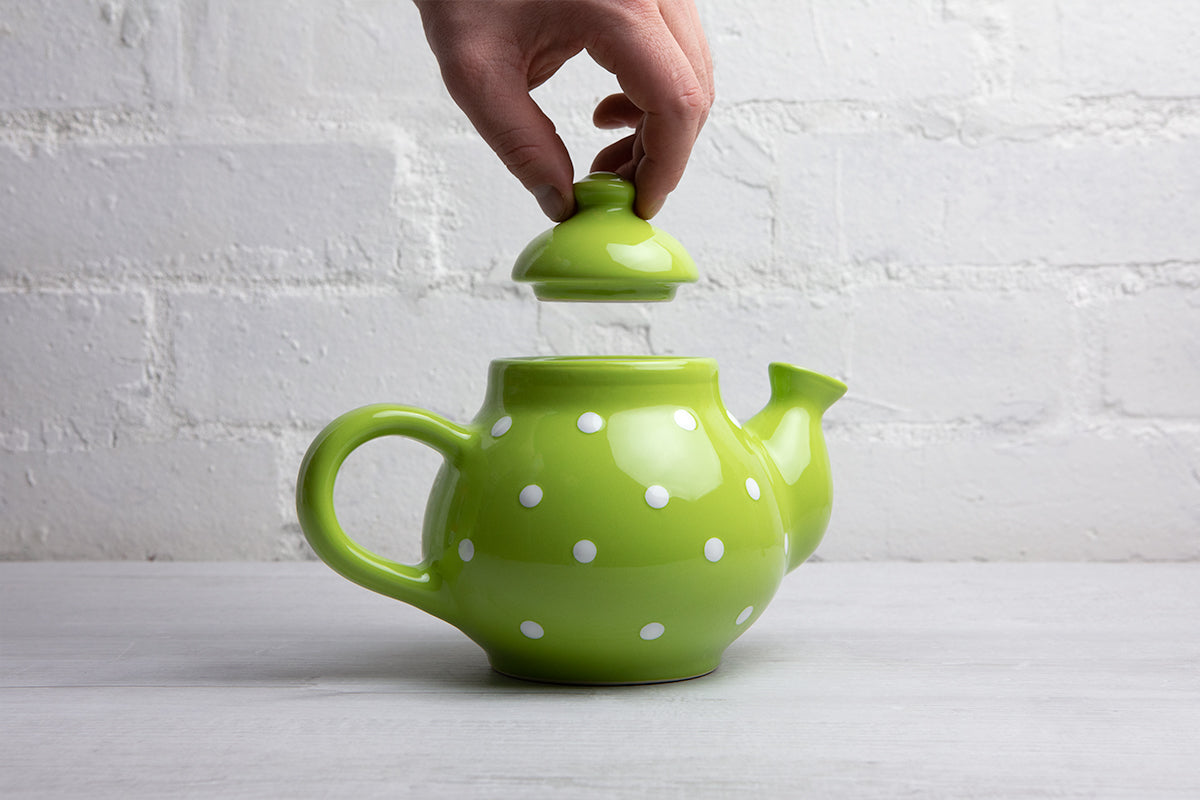 Lime Green and White Polka Dot Pottery Handmade Hand Painted Ceramic 2-3 Cup Teapot 26 oz / 750ml