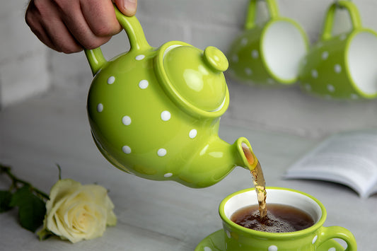 Lime Green and White Polka Dot Pottery Handmade Hand Painted Ceramic 2-3 Cup Teapot 26 oz / 750ml