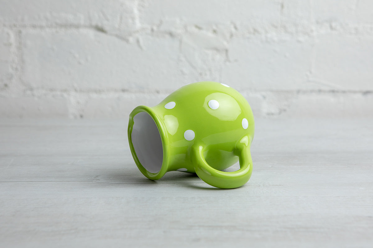 Lime Green And White Polka Dot Spotty Handmade Hand Painted Ceramic Milk Jug