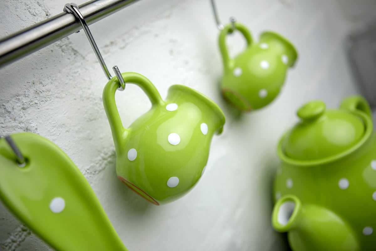 Lime Green And White Polka Dot Spotty Handmade Hand Painted Ceramic Milk Jug