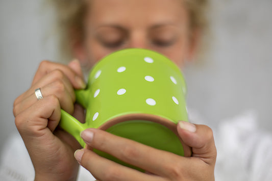 Lime Green and White Polka Dot Spotty Handmade Hand Painted Ceramic Extra Large 17.5oz-500ml Hot Chocolate Coffee Tea Mug