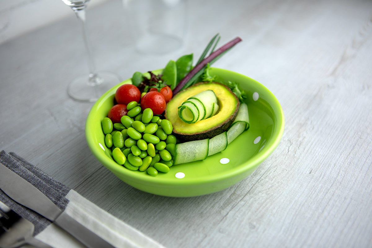 Lime Green and White Polka Dot Spotty Handmade Hand Painted Ceramic Salad Pasta Fruit Cereal Soup Bowl