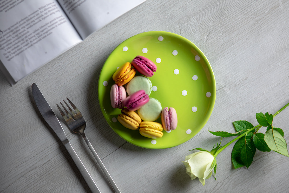 Lime Green and White Polka Dot Spotty Handmade Hand Painted Glazed Ceramic Side Dessert Plate
