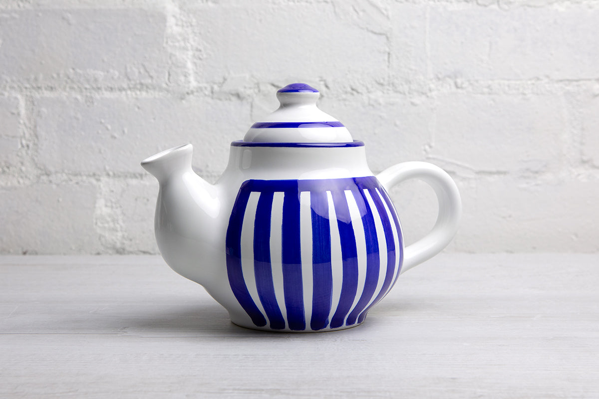 Dark Navy Blue Stripe Pottery Handmade Hand Painted Ceramic 2-3 Cup Teapot 26 oz / 750ml