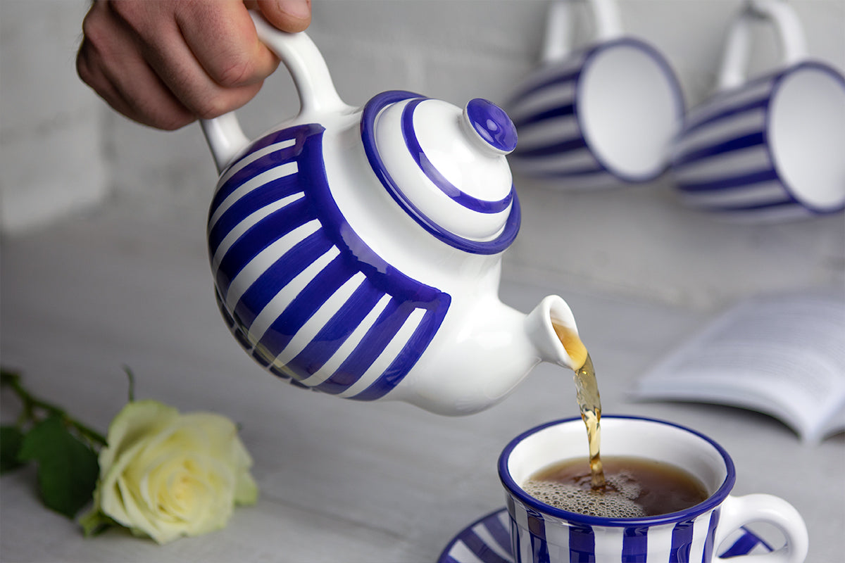 Dark Navy Blue Stripe Pottery Handmade Hand Painted Ceramic 2-3 Cup Teapot 26 oz / 750ml