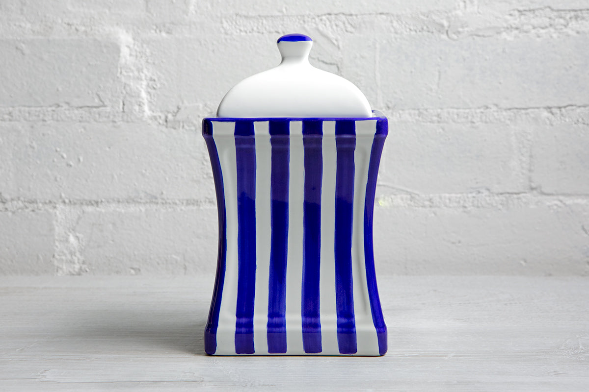 Dark Navy Blue Stripe Pottery Handmade Hand Painted Large Ceramic Kitchen Storage Jar Set Canister Set - Same Size Jars