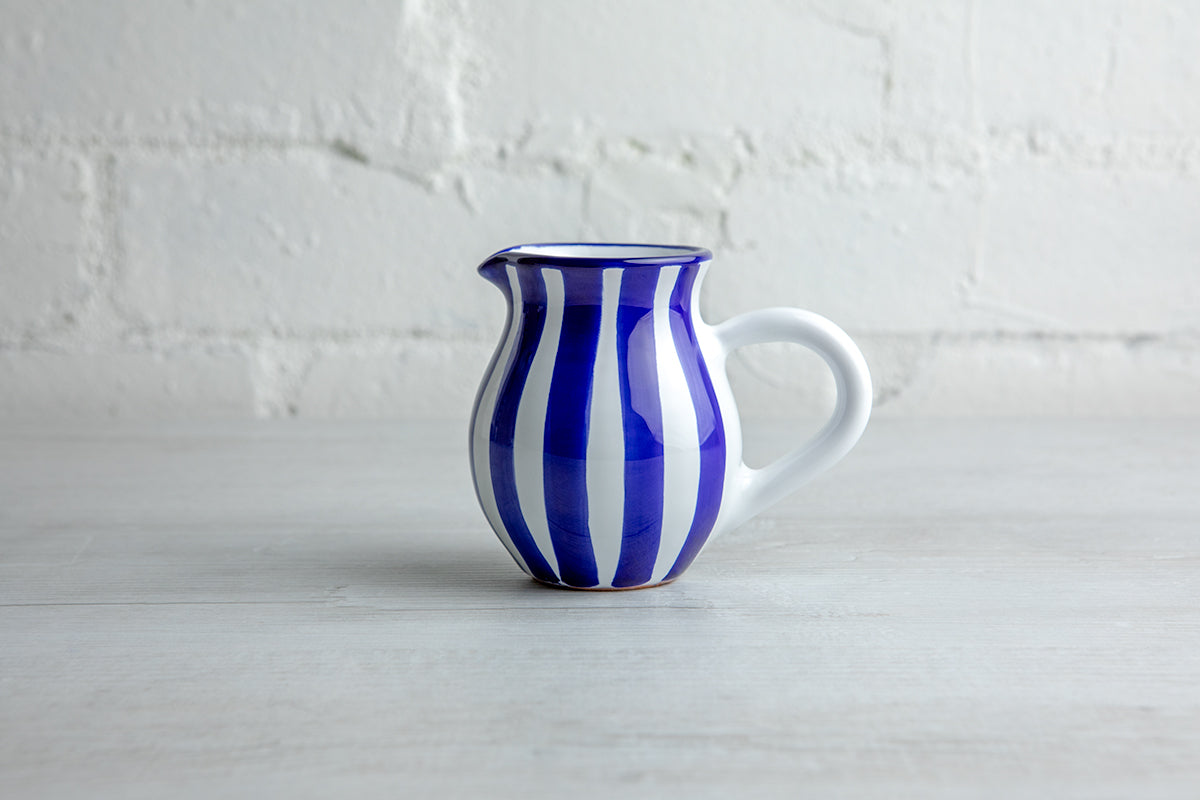 Dark Navy Blue Striped Handmade Hand Painted Ceramic Milk Jug