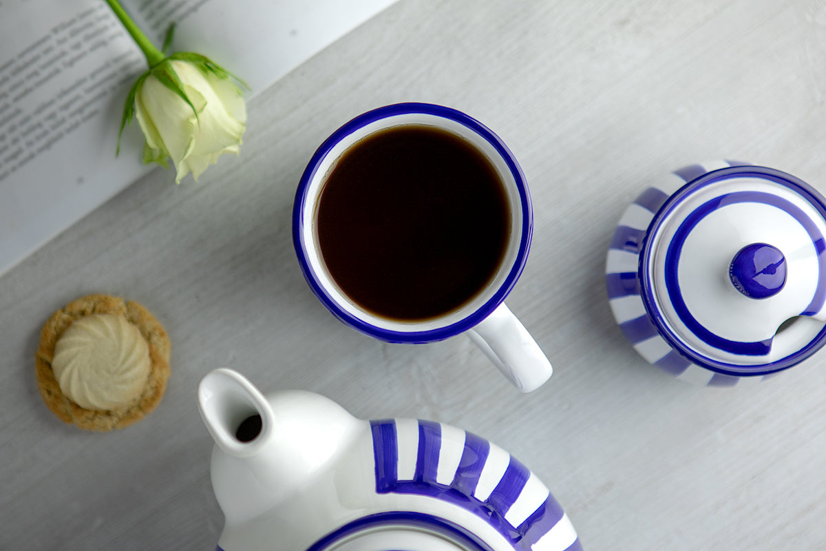 Dark Navy Blue Striped Handmade Hand Painted Ceramic Extra Large 17.5oz-500ml Hot Chocolate Coffee Tea Mug