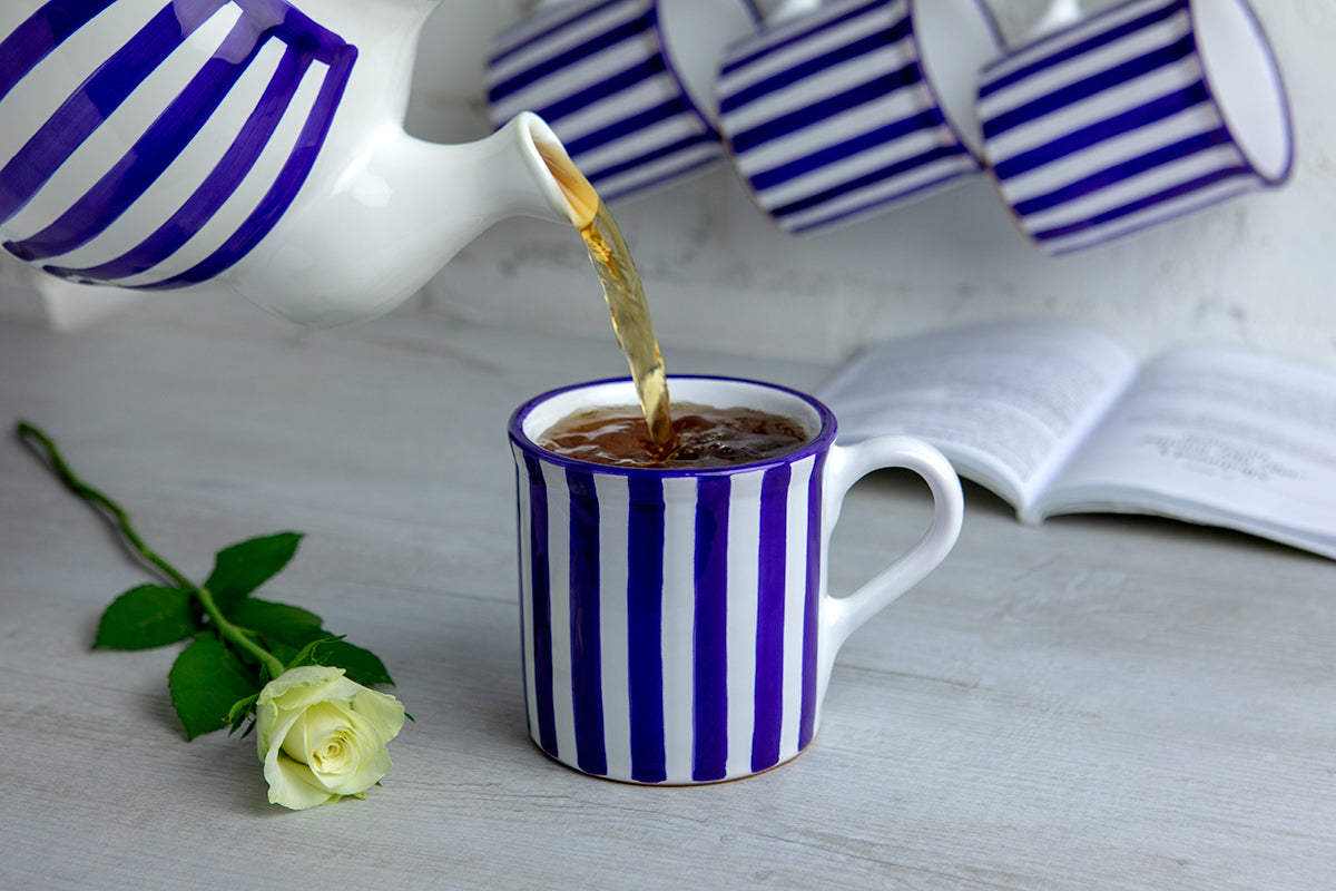 Dark Navy Blue Striped Handmade Hand Painted Ceramic Extra Large 17.5oz-500ml Hot Chocolate Coffee Tea Mug