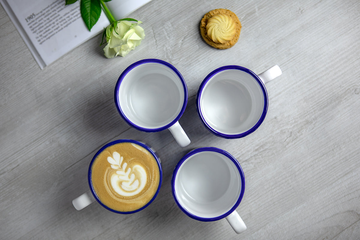 Dark Navy Blue Striped Handmade Hand Painted Ceramic Extra Large 17.5oz-500ml Hot Chocolate Coffee Tea Mug