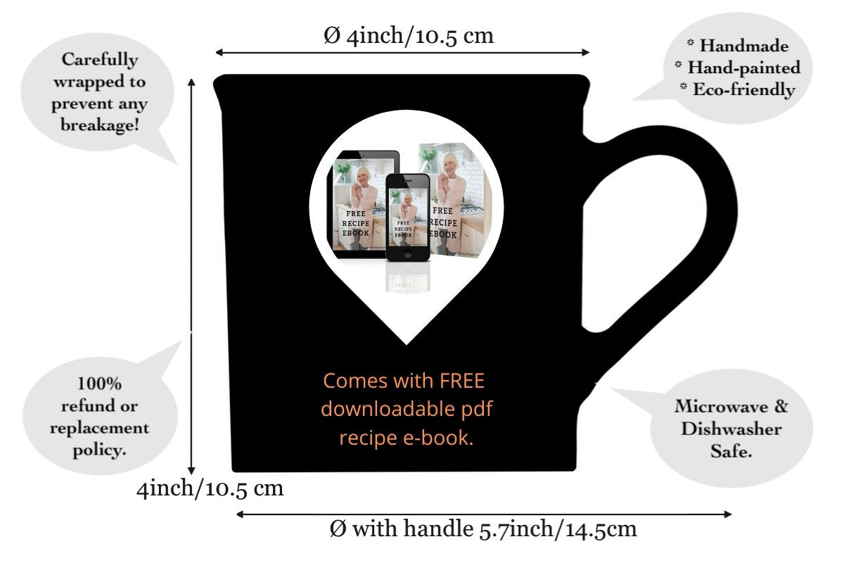 Dark Navy Blue Striped Handmade Hand Painted Ceramic Extra Large 17.5oz-500ml Hot Chocolate Coffee Tea Mug