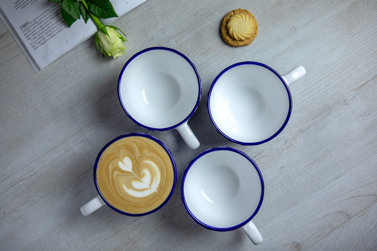 Dark Navy Blue Striped Handmade Hand Painted Ceramic Extra Large 17.5oz-500ml Cappuccino Coffee Tea Soup Mug Cup
