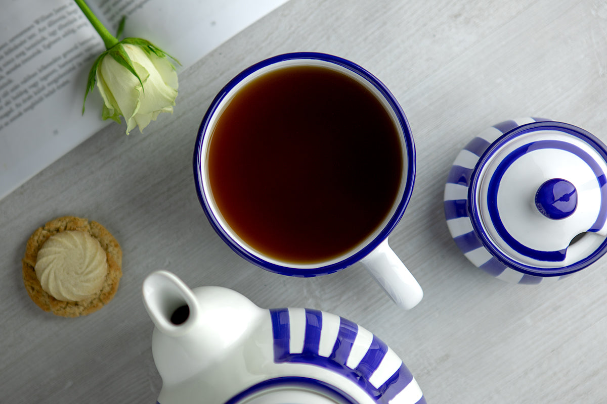 Dark Navy Blue Striped Handmade Hand Painted Ceramic Extra Large 17.5oz-500ml Cappuccino Coffee Tea Soup Mug Cup