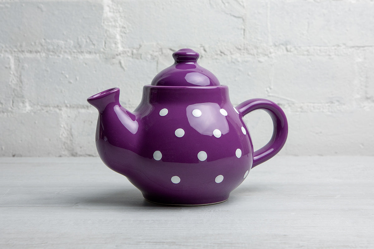 Purple and White Polka Dot Pottery Handmade Hand Painted Ceramic 2-3 Cup Teapot 26 oz / 750ml