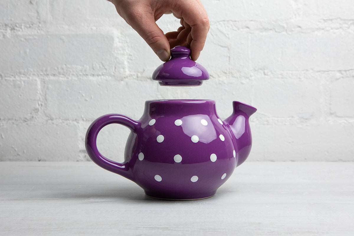 Purple and White Polka Dot Pottery Handmade Hand Painted Ceramic 2-3 Cup Teapot 26 oz / 750ml