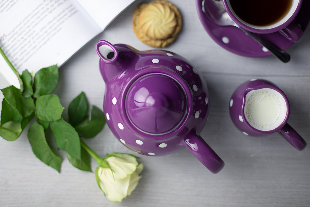 Purple and White Polka Dot Pottery Handmade Hand Painted Ceramic 2-3 Cup Teapot 26 oz / 750ml