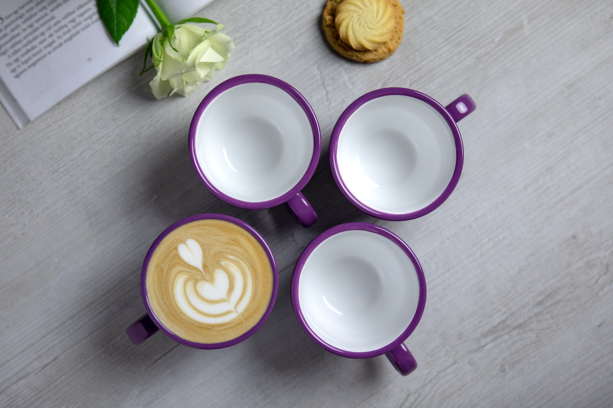 Purple And White Polka Dot Spotty Designer Handmade Hand Painted Ceramic 9oz-250ml Cappuccino Coffee Tea Cup with Saucer