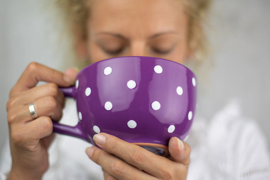 Purple And White Polka Dot Spotty Handmade Hand Painted Ceramic Extra Large 17.5oz-500ml Cappuccino Coffee Tea Soup Mug Cup