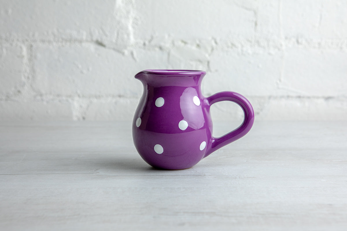 Purple And White Polka Dot Spotty Handmade Hand Painted Ceramic Milk Jug