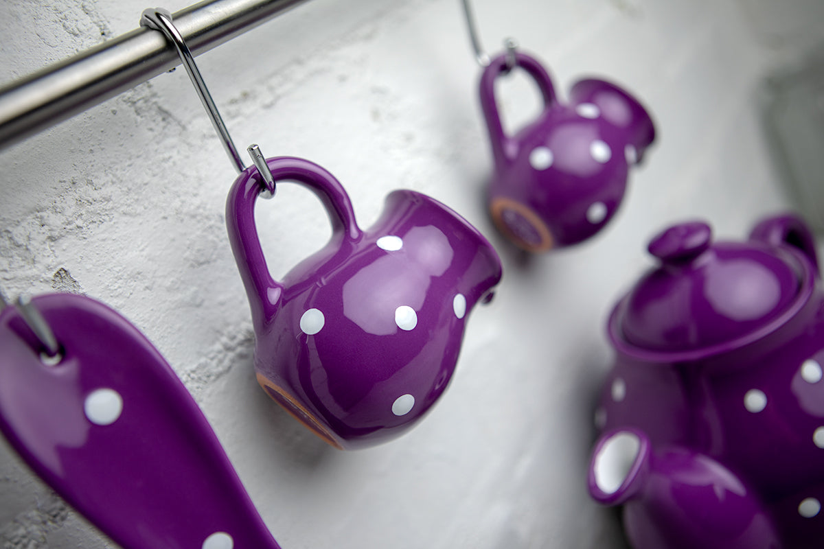 Purple And White Polka Dot Spotty Handmade Hand Painted Ceramic Milk Jug