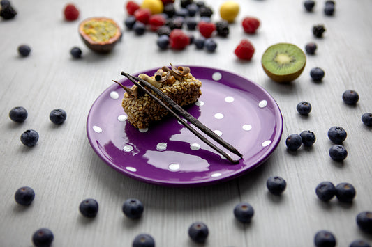 Purple And White Polka Dot Spotty Handmade Hand Painted Glazed Ceramic Side Dessert Plate