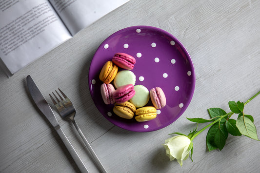 Purple And White Polka Dot Spotty Handmade Hand Painted Glazed Ceramic Side Dessert Plate