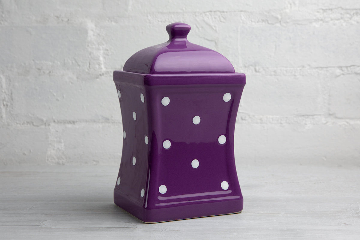 Purple And White Polka Dot Spotty Handmade Hand Painted Large Ceramic Kitchen Storage Jar
