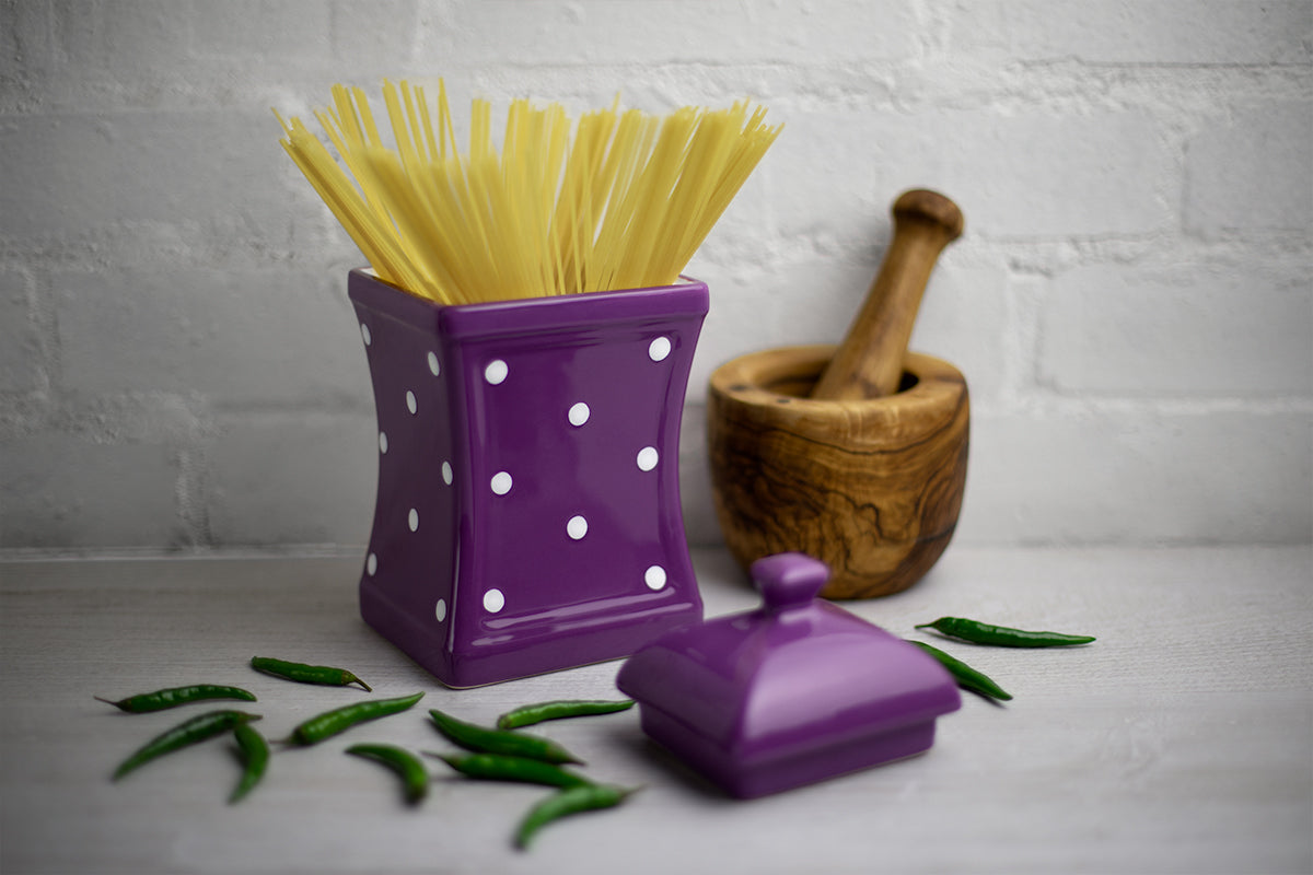 Purple And White Polka Dot Spotty Handmade Hand Painted Large Ceramic Kitchen Storage Jar