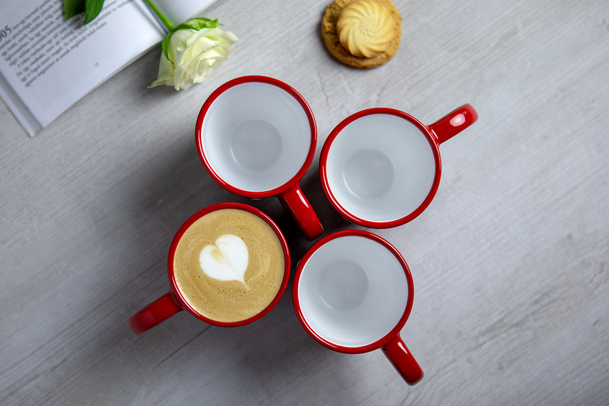 Red And White Polka Dot Spotty Designer Handmade Hand Painted Unique Ceramic 10oz-300ml Coffee Tea Mug with Large Handle