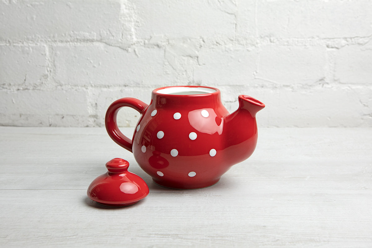 Red and White Polka Dot Pottery Handmade Hand Painted Ceramic 2-3 Cup Teapot 26 oz / 750ml