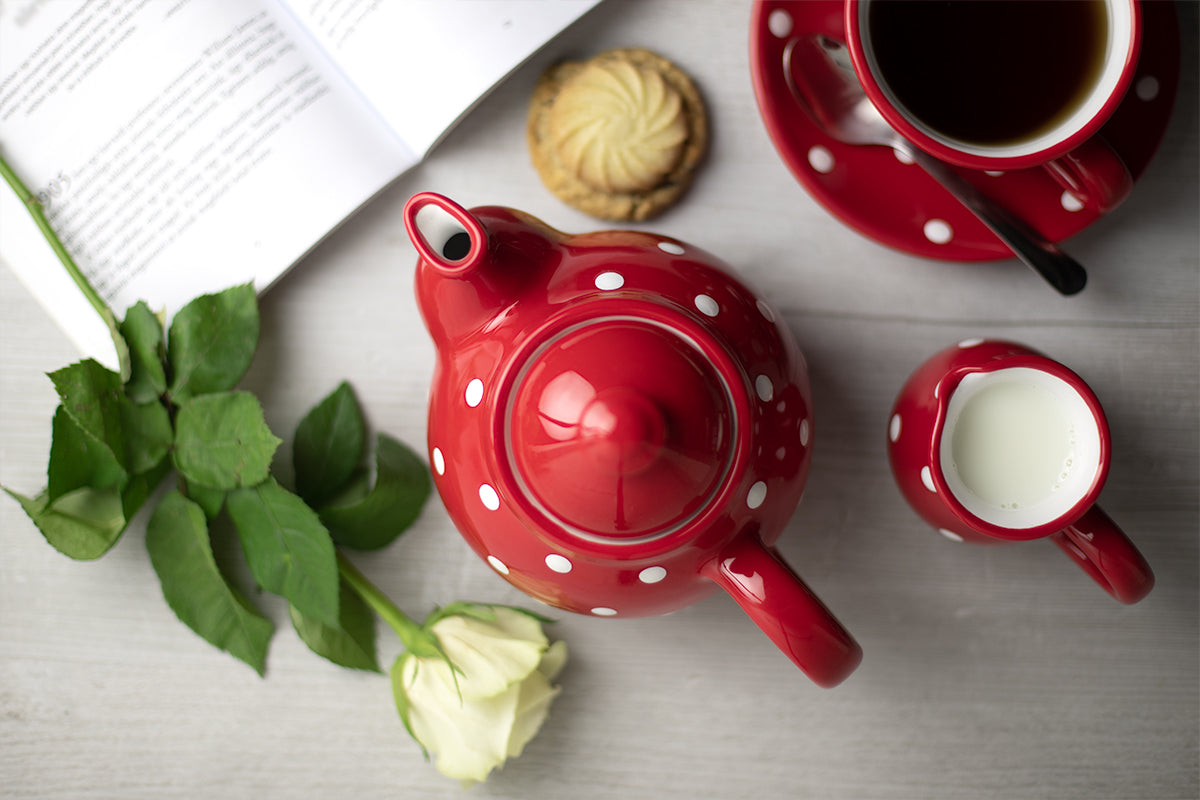 Red and White Polka Dot Pottery Handmade Hand Painted Ceramic 2-3 Cup Teapot 26 oz / 750ml