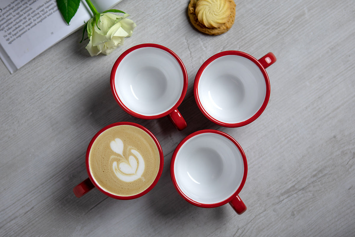 Red And White Polka Dot Spotty Designer Handmade Hand Painted Ceramic 9oz-250ml Cappuccino Coffee Tea Cup with Saucer