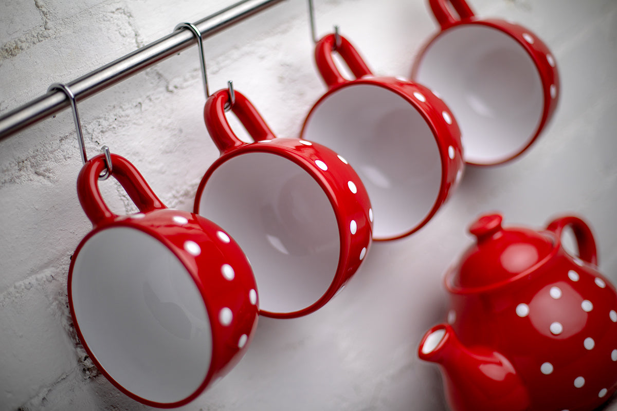 Handmade Polka Dot Ceramic Soup Mug - Red and White Spotty Design | City to Cottage